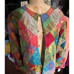 Sandy Starkman Jacket Womens Large Multicolor Unique Patches 80s 90s Embellished